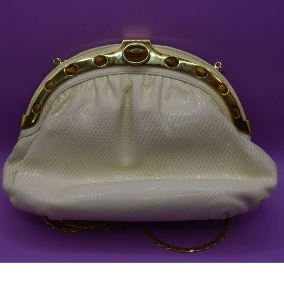Vintage Finesse La Model Ivory Snakeskin Clutch Crossbody Handbag - Picture 1 of 5